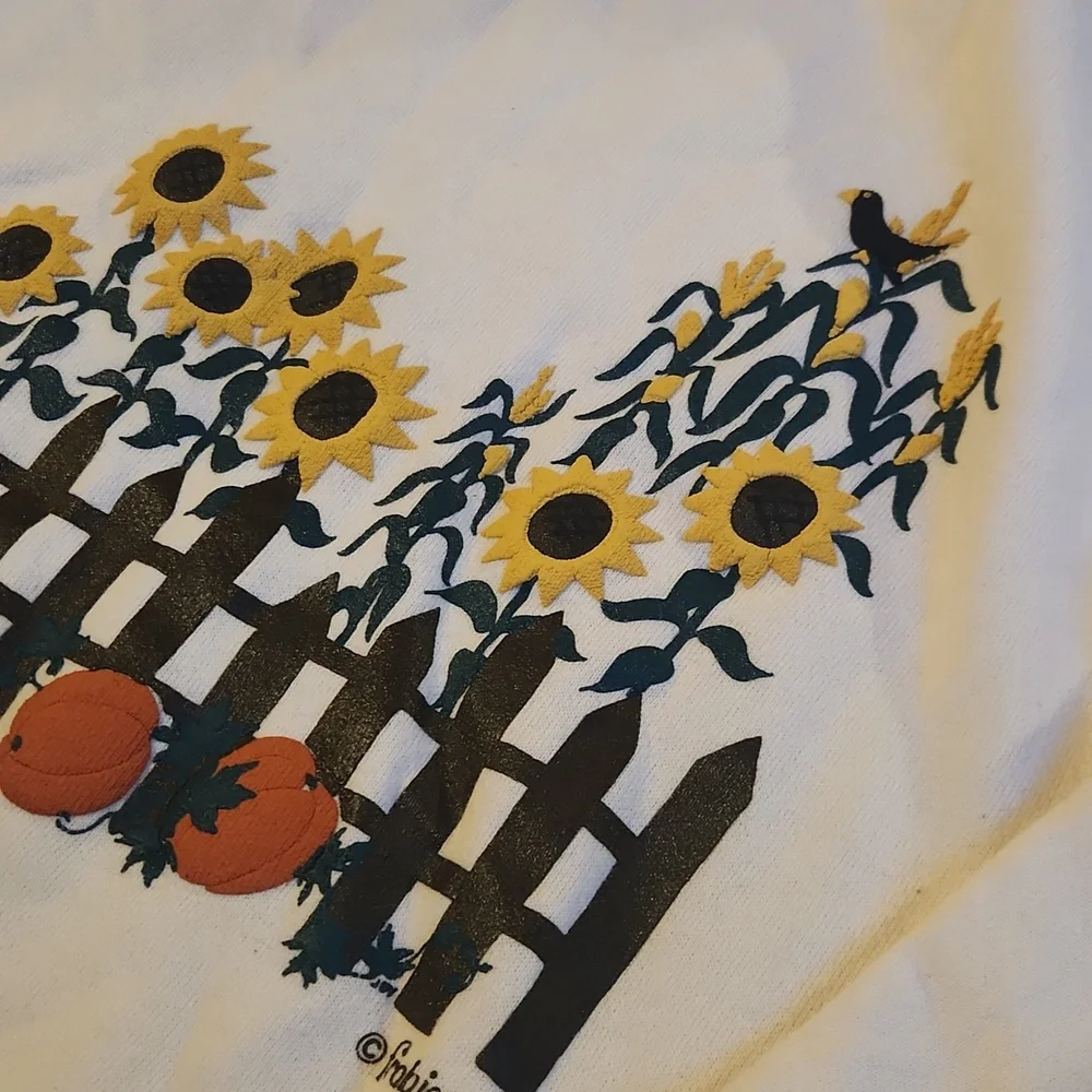 Vintage Jerzees, Fall, Autumn, White Sweatshirt w Scarecrow &  Sunflower Design - Picture 4 of 7